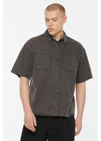 Harlem Soul Herren Kurzarmhemd, grau, casual, Gr. XL, unifarben, Material: 100% Baumwolle, Hemden, mit Brusttaschen