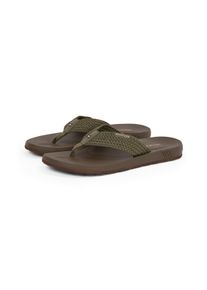 Tommy Hilfiger Herren Zehentrenner "MOLDED HILFIGER WEB BEACH SANDAL", Gr. 42, grün, Textil, Flechtoptik, sportlich, Schuhe, Sommerschuh, Flats,