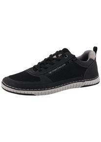 Tom Tailor Herren Sneaker, Gr. 41, schwarz, Textil, Lederimitat, sportlich, Schuhe, Freizeitschuh, Halbschuh, Schnürschuh mit Kontrast-Rahmennaht