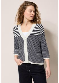 Cecil Damen Cardigan, blau, casual, Gr. M, gestreift, Web, Stoff, 60% Baumwolle, 40% Polyacyl, Strickjacken, mit Knopfleiste