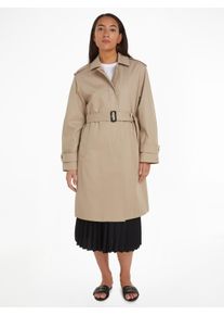 Tommy Hilfiger Damen Trenchcoat "COTTON SB BELTED COAT", beige, casual, Gr. 38, unifarben, Web, Obermaterial: 100% Baumwolle, Mäntel, mit geknöpften