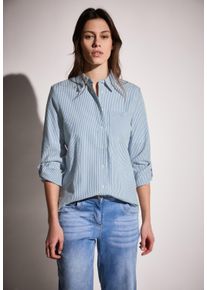 Cecil Damen Langarmblusemid blouse blau, casual, Gr. M, gestreift, Web, 65% Baumwolle, 35% Modal, Blusen, im soften Baumwoll-Mix