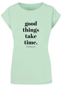 Merchcode Herren T-Shirt "Merchcode Damen Ladies Good Things Take Time T-Shirt", grün, casual, Gr. XS, bedruckt, 100% Baumwolle, Shirts