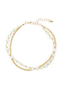 Lascana Damen Fußkette, beige, feminin, matt, Metall, Perlen, Fußkettchen, mit Süßwasserperlen-Imitaten, Fußkettchen-Armband, Fußketten Set