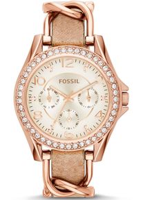 Fossil Damen Multifunktionsuhr "RILEY", rosa, Armbanduhren, Quarzuhr, Armbanduhr, Damenuhr, Datum, Edelstahlarmband, Glassteine