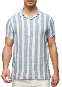 INDICODE Herren Kurzarmhemd "INCarlui", blau, modisch, Gr. XXL, gestreift, Web, Obermaterial: 55% Leinen, 45% Baumwolle, Hemden