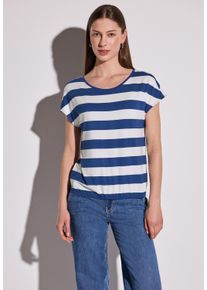 Street One Damen T-Shirt, blau, casual, Gr. 46, gestreift, Stoff, 95% Viskose, 5% Elasthan, Shirts, mit Elastiksaum