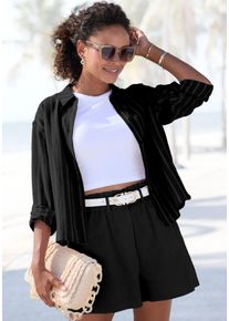 Buffalo Damen Hemdbluse, schwarz, modisch, Gr. 36, unifarben, Web, Obermaterial: 55% Leinen, 45% Viskose, Blusen, mit Leinenanteil, luftige