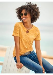 Heine Damen T-Shirt "Druck-Shirt", gelb, Gr. 36, gemustert, gepunktet, 95% Baumwolle, 5% Elasthan, Shirts