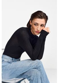 RICHROYAL Damen Longsleeve, schwarz, modisch, Gr. L, Rippstrick, Obermaterial: 70% Viskose, 28% Polyamid, 2% Elasthan, Shirts, mit Turtle-Neck