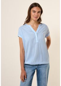 Cecil Damen Kurzarmbluse, blau, casual, Gr. XXL, gestreift, Stoff, 100% Viskose, Blusen, mit Elastiksaum