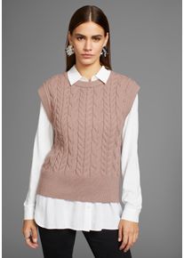 HECHTER PARIS Damen Pullunder, grau, feminin, Gr. 36, Strick, Obermaterial: 50% Viskose, 26% Polyamid, 24% Polyester, Pullover, mit Zopfstrickmuster