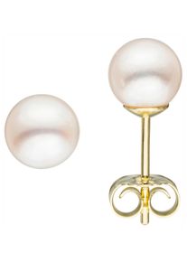 Jobo Damen Paar Ohrstecker, Gelbgold 585-Perlen, gelb, Gelbgold 585, Perlen, Ohrringe, 585 Gold mit Akoya-Zuchtperlen 6 mm