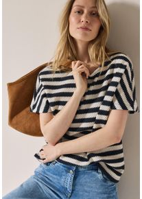Cecil Damen T-Shirt, weiß, casual, Gr. S, gestreift, Strick, Obermaterial: 42% Baumwolle, 40% Polyester, 17% Viskose, 1% Elasthan, Shirts, gestreift,