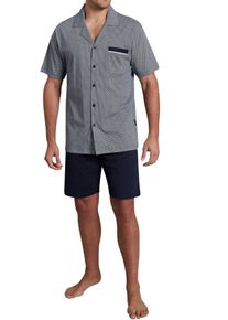 Götzburg GÖTZBURG Herren Shorty "Brooklyn", Gr. 50, blau, Single Jersey, Obermaterial: 100% Baumwolle, bedruckt, klassisch, Homewear-Sets, Oberteil mit