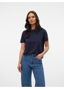 Véro Moda VERO MODA Damen Kurzarmshirt "VMPAULINA SS T-SHIRT GA JRS NOOS", blau, modisch, Gr. L, unifarben, Jersey, Obermaterial: 100% Baumwolle, Shirts