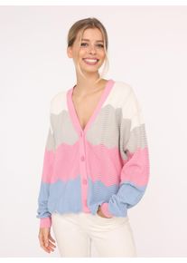 Zwillingsherz Damen Strickjacke ""Block Wellen"", rosa, modisch, Gr. L, Obermaterial: 100% Baumwolle, Strickjacken, Mit unifarbenen Bündchen