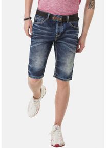 Cipo & Baxx CIPO & BAXX Herren Jeansbermudas "Capri", blau, casual, Gr. 32, unifarben, 100% Baumwolle, Jeans, mit stylischen Ziernähte
