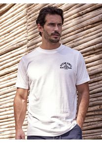 Lerros Herren T-Shirt "Lerros Gestreiftes T-Shirt mit Front und Backprint", weiß, Gr. S, 100% Baumwolle, Shirts