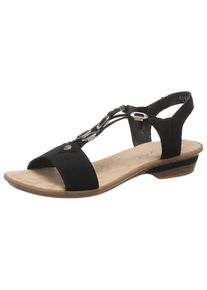 Rieker Damen Sandalette, Gr. 38, schwarz, Velourslederimitat, unifarben, elegant, Schuhe, Sommerschuh, Sandale, Keilabsatz, im modernen Look