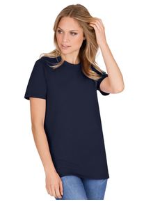 TRIGEMA Damen T-Shirt "TRIGEMA Slim Fit T-Shirt aus DELUXE Baumwolle", blau, Basic, Gr. XL, 100% Baumwolle, Shirts