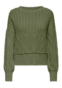 Only Damen Strickpullover "ONLKAYA LIFE LS LOOSE CABLE ONECK CC KNT", grün, modisch, Gr. S, unifarben, Strick, Obermaterial: 70% Baumwolle, 30%