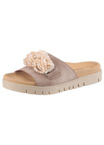 Gabor Damen Pantolette, Gr. 43, beige, Ziegenveloursleder, modisch, Schuhe, Plateau, Sommerschuh, Schlupfschuh mit Best Fitting Ausstattung