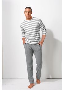 H.I.S. H.I.S Herren Pyjama, Gr. 60, grau, Jersey, Obermaterial: 60% Baumwolle, 40% Polyester, gestreift, Basic, Homewear-Sets, Schlafanzug mit garngefärbten