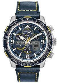 Citizen Herren Funkchronograph "Promaster Skyhawk "Blue Angels"", blau, Armbanduhren, Armbanduhr, Herrenuhr, Solar, Stoppfunktion, Lederarmband