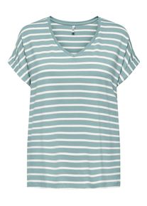 Only Damen V-Shirt "ONLMOSTER V-NECK TOP JRS"gray mist stripes:cloud dancer, modisch, Gr. XS, gestreift, Single Jersey, Obermaterial: 75% Viskose,