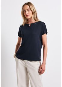 Street One Damen T-Shirt, blau, casual, Gr. 44, unifarben, Jersey, 95% Viskose, 5% Elasthan, Shirts, mit Materialmix
