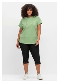 sheego Damen Caprihose "Große Größen", schwarz, casual, Gr. 44, unifarben, Obermaterial: 65% Baumwolle, 30% Polyester, 5% Elasthan, Hosen, extra