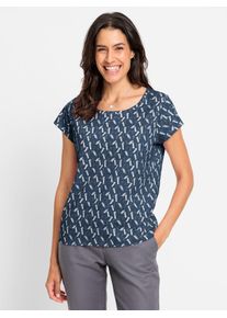 Inspirationen Damen Rundhalsshirt "Rundhals-Shirt", blau, Gr. 36, gemustert, mehrfarbig, bedruckt, 100% Baumwolle, Shirts