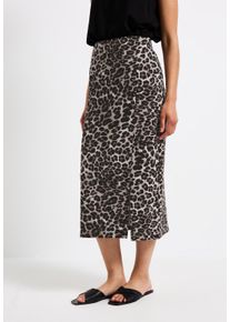 Street One Damen Maxirock, schwarz, casual, Gr. 44, animal-print, Stoff, 95% Viskose, 5% Elasthan, Röcke, mit seitlichem Schlitz