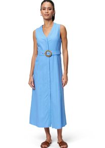 Zero Damen Midikleid "Zero Midikleid mit Gürtel", blau, casual, Gr. 40, unifarben, Web, Obermaterial: 55% Leinen, 45% Viskose. Ärmelfutter: ohne
