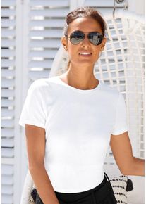 Lascana Damen T-Shirt, schwarz-weiß, casual, Gr. 32, unifarben, Rippware, Obermaterial: 95% Viskose, 5% Elasthan, Shirts, aus weicher Rippware