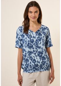Cecil Damen Kurzarmbluse, blau, casual, Gr. XL, bedruckt, Stoff, 100% Viskose, Blusen, mit Elastiksaum