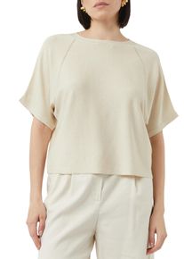 comma, COMMA Damen Kurzarmpullover, beige, casual, Gr. XS, unifarben, Strick, Obermaterial: 85% Viskose, 15% Polyester, Pullover, mit Lochmuster-Details und
