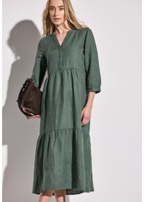 Street One Damen Midikleid, grün, casual, Gr. 38, unifarben, Web, Obermaterial: 100% Leinen, Kleider, mit Volants
