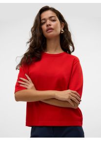 Véro Moda VERO MODA Damen Kurzarmpullover "VMSILJE 2/4 O-NCK OVERSIZE PULL GA NOOS", rot, modisch, Gr. XS, unifarben, Strick, Obermaterial: 77% Viskose, 23%