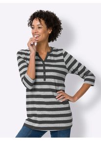 Classic Basics Damen Longshirt "Longshirt", grau, Gr. 44, gemustert, gestreift, mehrfarbig, 75% Baumwolle, 20% Polyester, 5% Viskose, Shirts