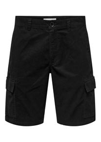 Only & Sons ONLY & SONS Herren Cargoshorts "ONSTURIN SLIM TWILL CARGO SHORTS OTL", schwarz, modisch, Gr. S, unifarben, Web, Obermaterial: 65% Baumwolle, 35%