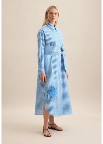 Seidensticker Damen Sommerkleid "Schwarze Rose", blau, Gr. 48, gestreift, 100% Baumwolle, Kleider, Langarm Kragen Streifen