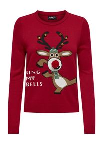 Only Damen Weihnachtspullover "ONLXMAS LS O-NECK MIX DETAIL BOX KNT", rot, modisch, Gr. S, gemustert, Strick, Obermaterial: 100% Polyacryl, Pullover
