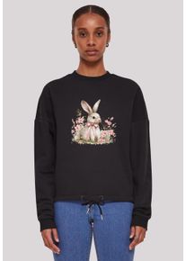 F4NT4STIC Damen Sweatshirt "Niedlicher Osterhase mit Blumen", schwarz, casual, Gr. M, Obermaterial: 65% Baumwolle, 35% Polyester, Sweatshirts,