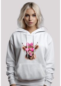 F4NT4STIC Damen Kapuzenpullover "Highland Cow Valentinstag Sonnenbrille", weiß, casual, Gr. XS, Obermaterial: 65% Baumwolle, 35% Polyester, Pullover,
