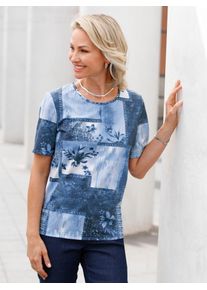 Classic Basics Damen Kurzarmshirt "Shirt", blau, Gr. 40, gemustert, mehrfarbig, 95% Polyester, 5% Elasthan, Shirts