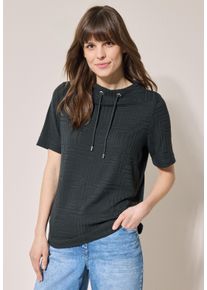 Cecil Damen T-Shirtslate khaki, casual, Gr. XL, Jacquardmuster, Stoff, 67% Polyester, 30% Viskose, 3% Elasthan, Shirts, mit Tunnelzugband am Kragen
