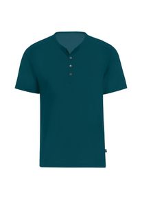 TRIGEMA Herren T-Shirt "TRIGEMA T-Shirt mit Knopfleiste DELUXE Baumwolle", blau, klassisch, Gr. S, 100% Baumwolle, Shirts