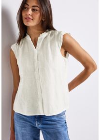 Street One Damen Hemdbluse, weiß, casual, Gr. 42, unifarben, Web, Obermaterial: 60% Leinen, 40% Baumwolle, Blusen, ärmellos, mit Rüschen